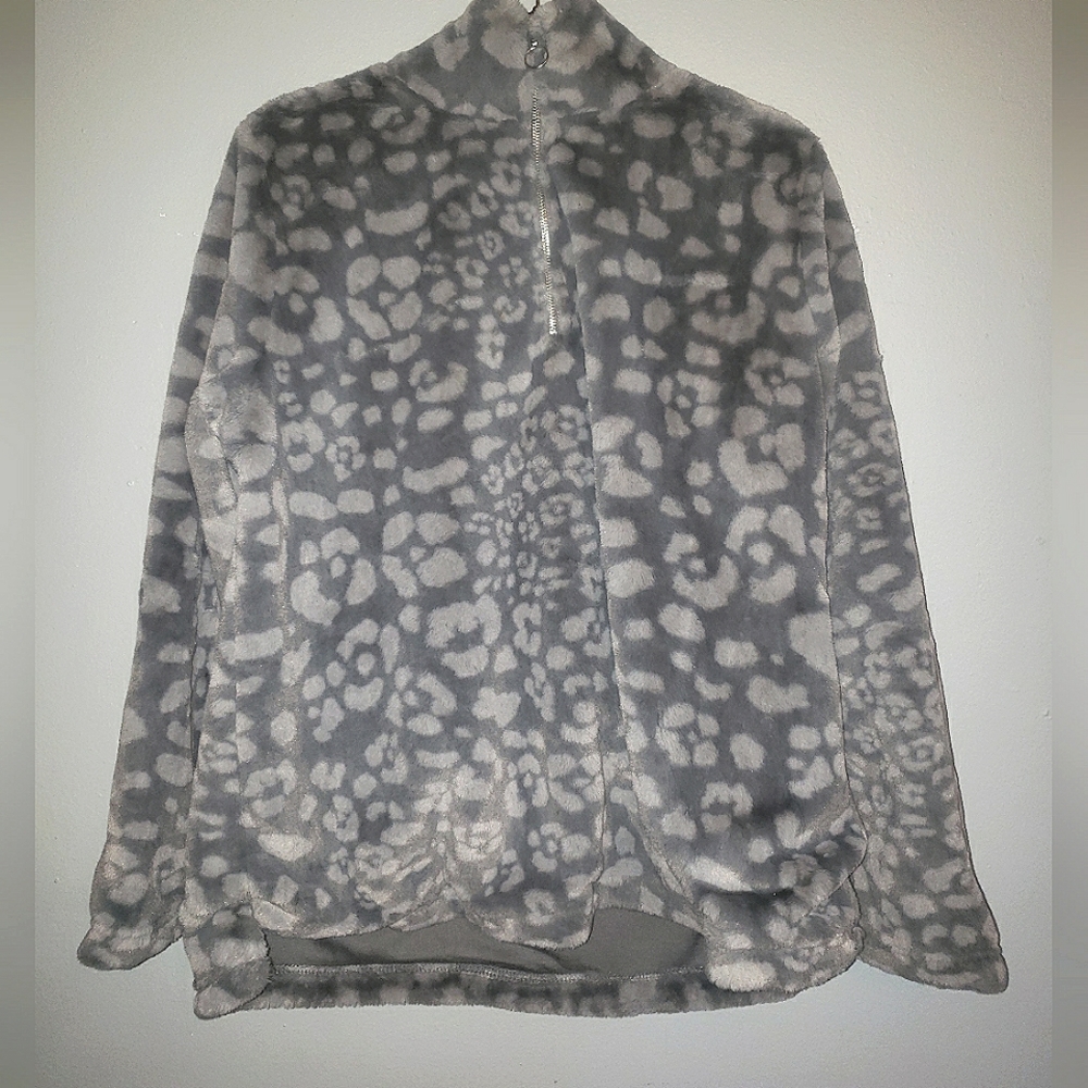 Fleece Cheetah Print Quarter Zip Sweater